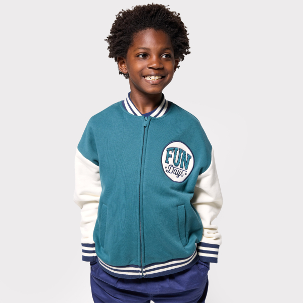 سويت شيرت تيدي، أخضر اللون، طراز الجامعة، للأولاد